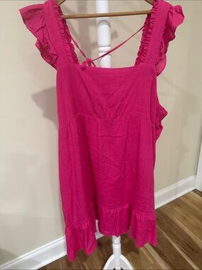 1X XL XXL Ruffled Strap Summer Tunic Apron Dress Hot Pink Fuscia